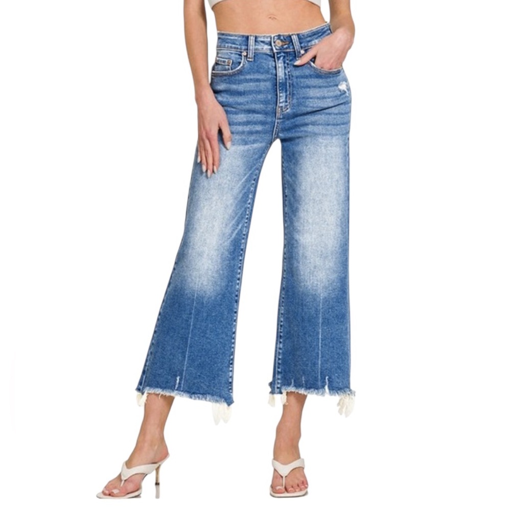 Zenana Outfitters Two-Tone High-Rise Wide Leg Jeans